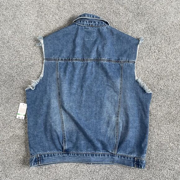 Kensie Jeans Vintage Luxe Denim Vest Stretch Trucker Frayed Size Large New - Picture 2 of 14